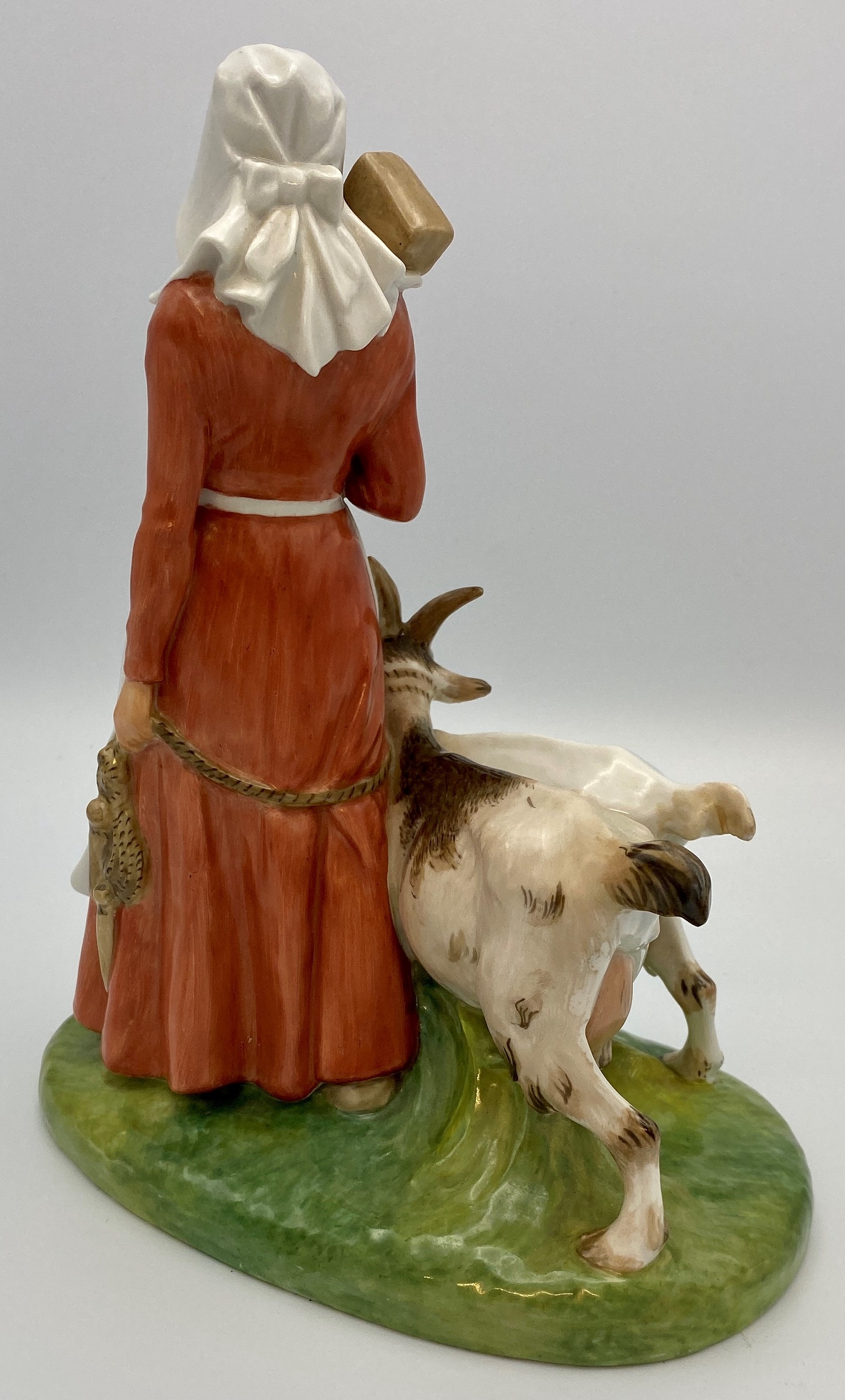 Royal Copenhagen porcelain group of woman with mallet and two billy goats, the woman in red dress, - Image 3 of 5