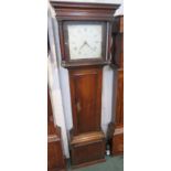 A 30 hour striking early Victorian long case country clock with oak case and mahogany cross