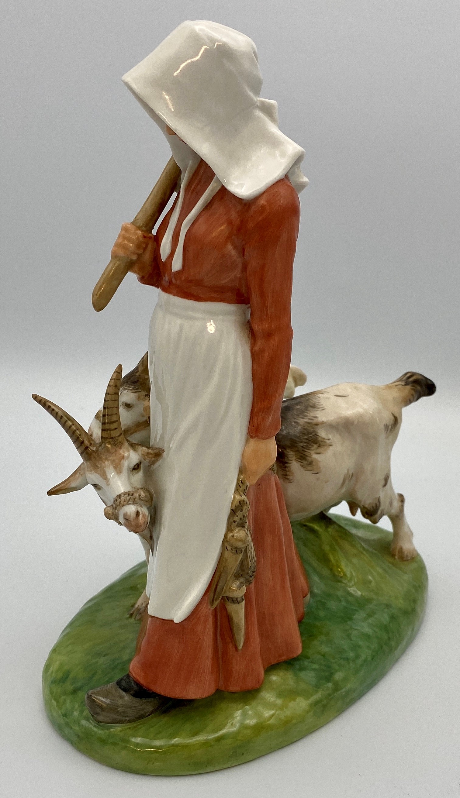 Royal Copenhagen porcelain group of woman with mallet and two billy goats, the woman in red dress, - Image 4 of 5