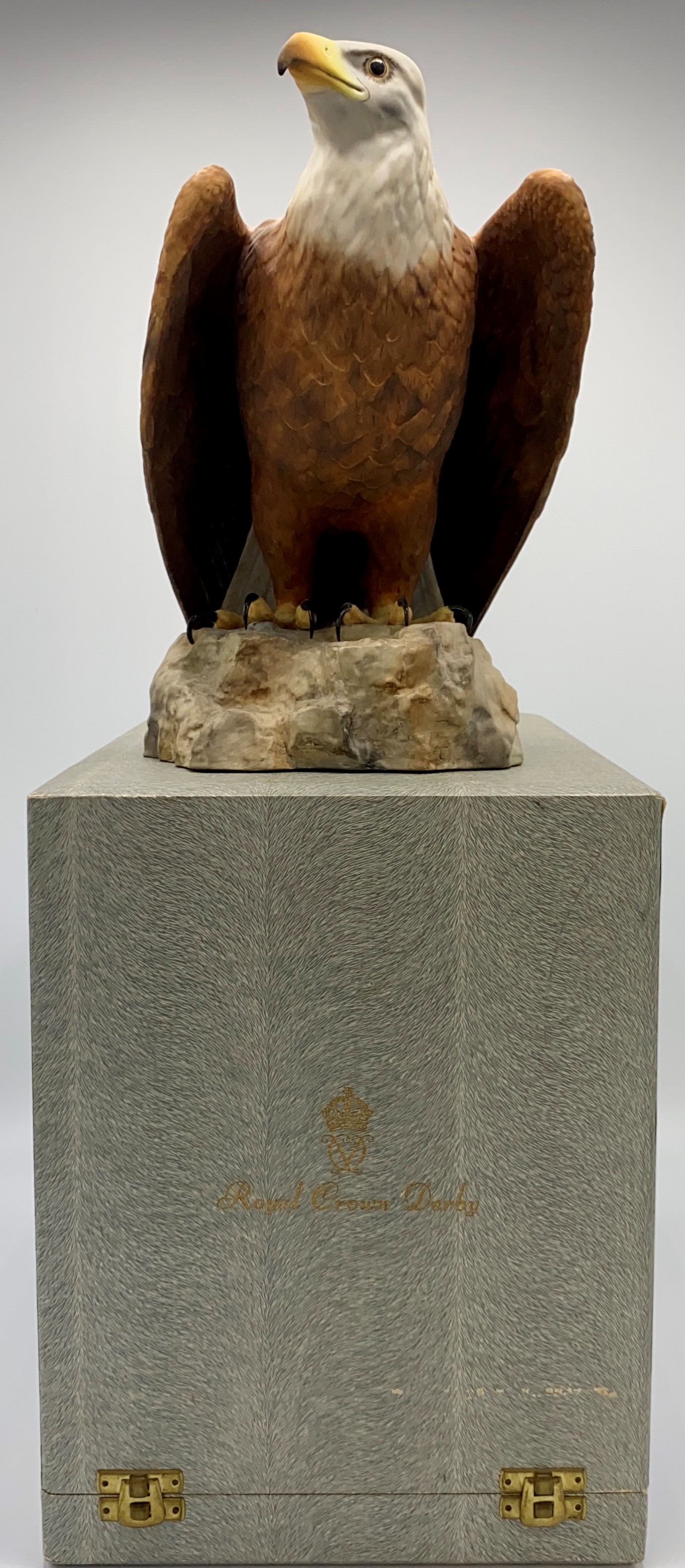 Royal Crown Derby porcelain figure of bald eagle, modelled standing on rocky outcrop, red factory - Image 6 of 10