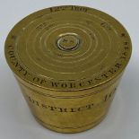 Set of Victorian brass nesting cup weights marked for County of Worcester 1848 District 10, eight