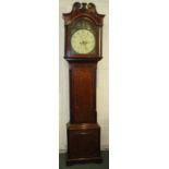 An eight day long case clock with oak and mahogany banded case, probably circa 1800-1830, the arch