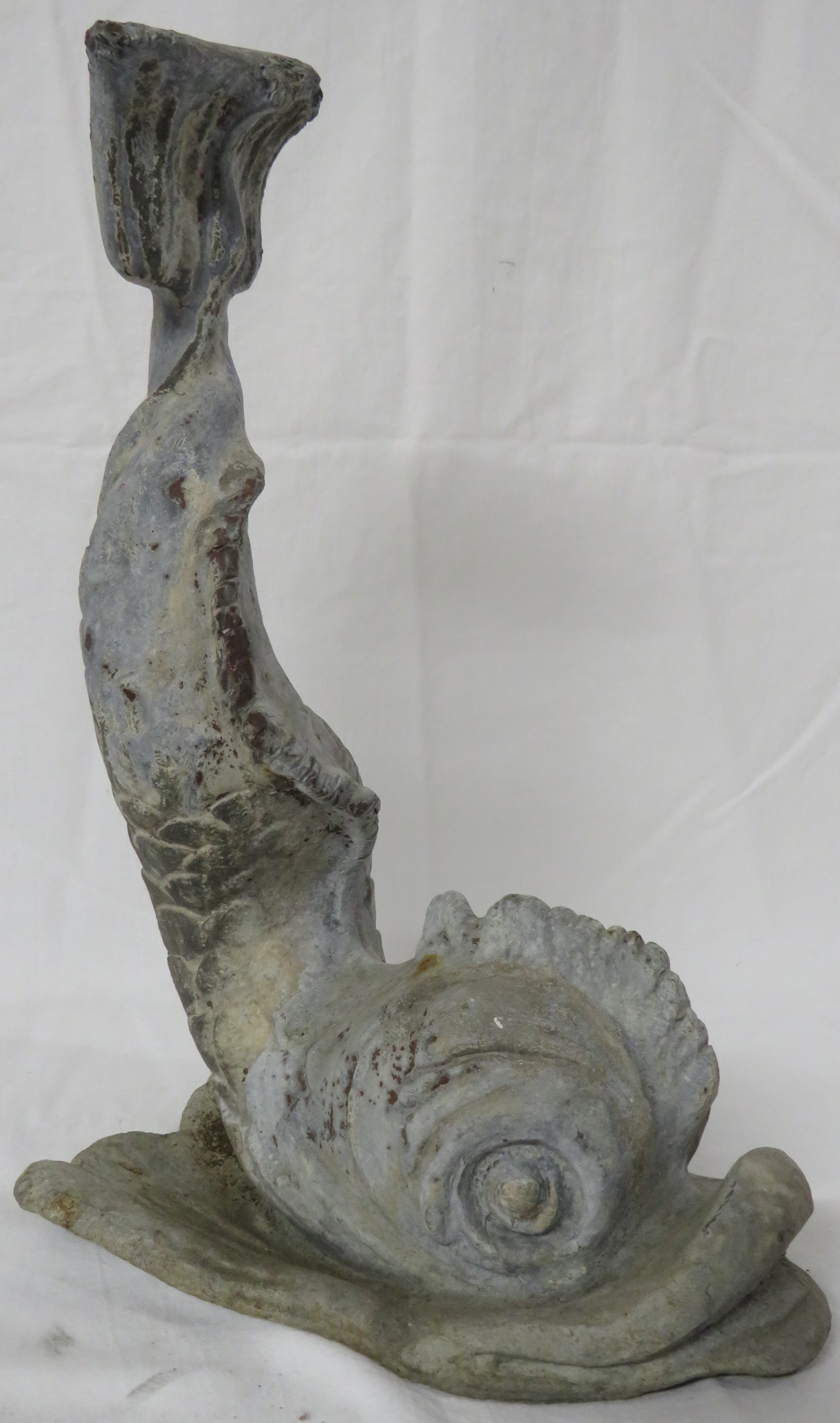 Cast lead garden ornament modelled as a scaled fish or dolphin with raised tail, height 34.5cm - Image 4 of 5