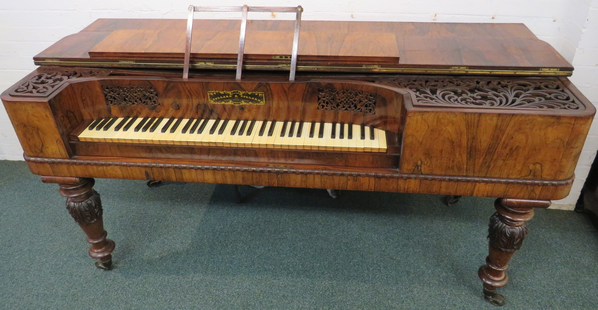 Collard and Collard mahogany and rosewood square piano, bearing gilded label 'PATENT COLLARD & - Image 5 of 14