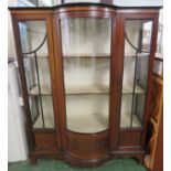 Mahogany china display cabinet with bow-fronted centre, ebony and boxwood stringing and inlaid