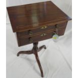 Regency mahogany work table with boxwood stringing, the hinged lid revealing interior re-lined