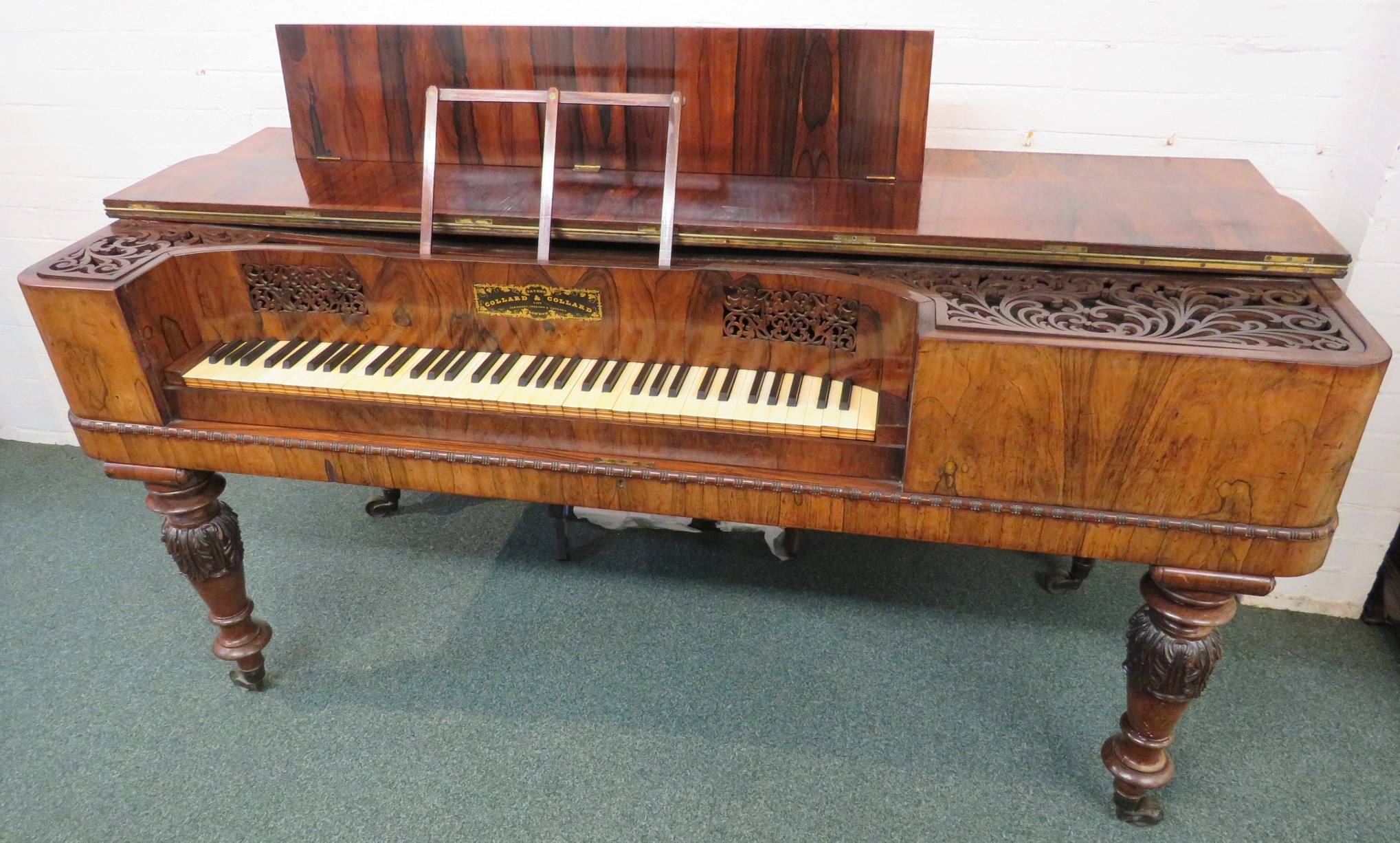 Collard and Collard mahogany and rosewood square piano, bearing gilded label 'PATENT COLLARD & - Image 2 of 14