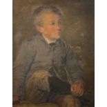 Portrait of seated boy in grey jacket, oil on canvas, unsigned, (47cm x 36.5cm), oak frame, back