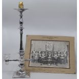 Masonic presentation lamp, silver-plated with electric light fitting, baluster column with four