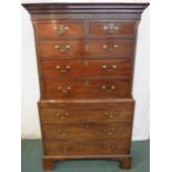 William IV mahogany chest on chest, the top with two short over three long graduated drawers, a