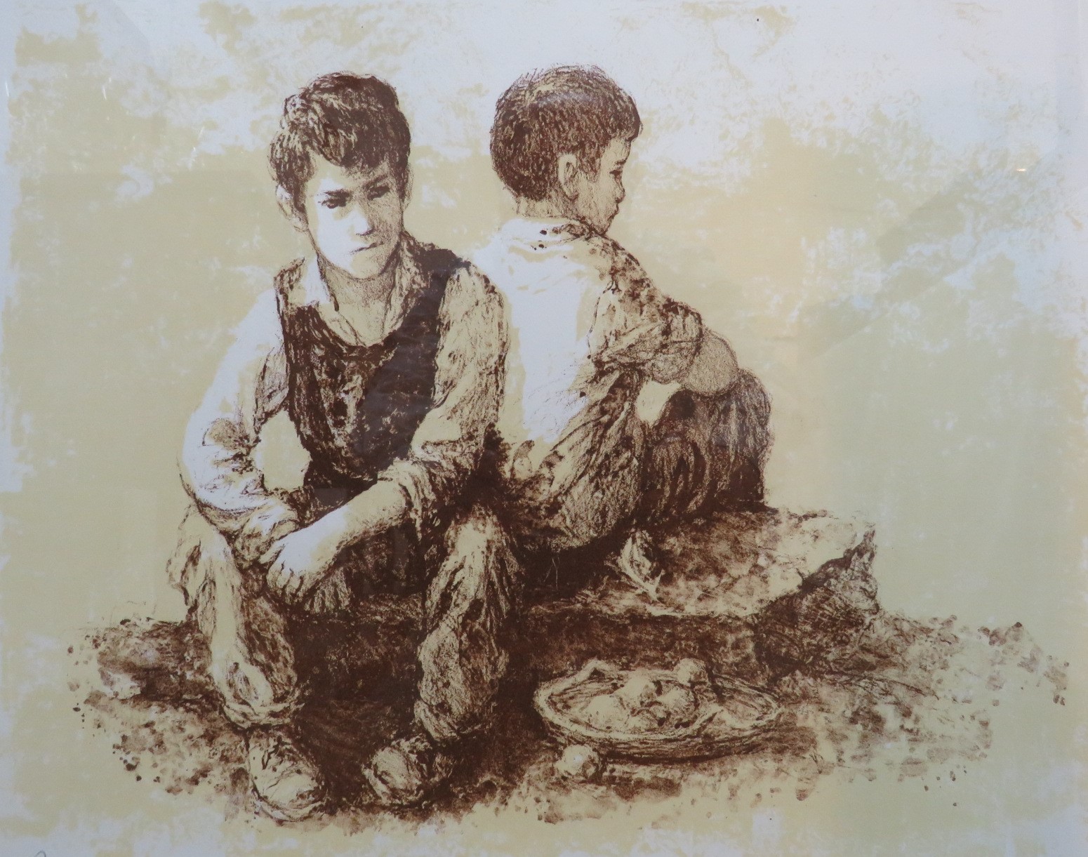 After William Weintraub (b 1926) - Two Young Boys, lithograph, (37cm x 45.5cm), signed in pencil