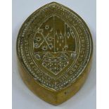 Tasmania interest - a Victorian oval brass paperweight with intaglio seal, inscribed to the