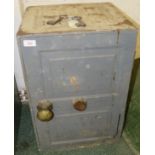 A Coalbrookdale iron safe, painted grey, brass handle, two drawers within, exterior dimensions