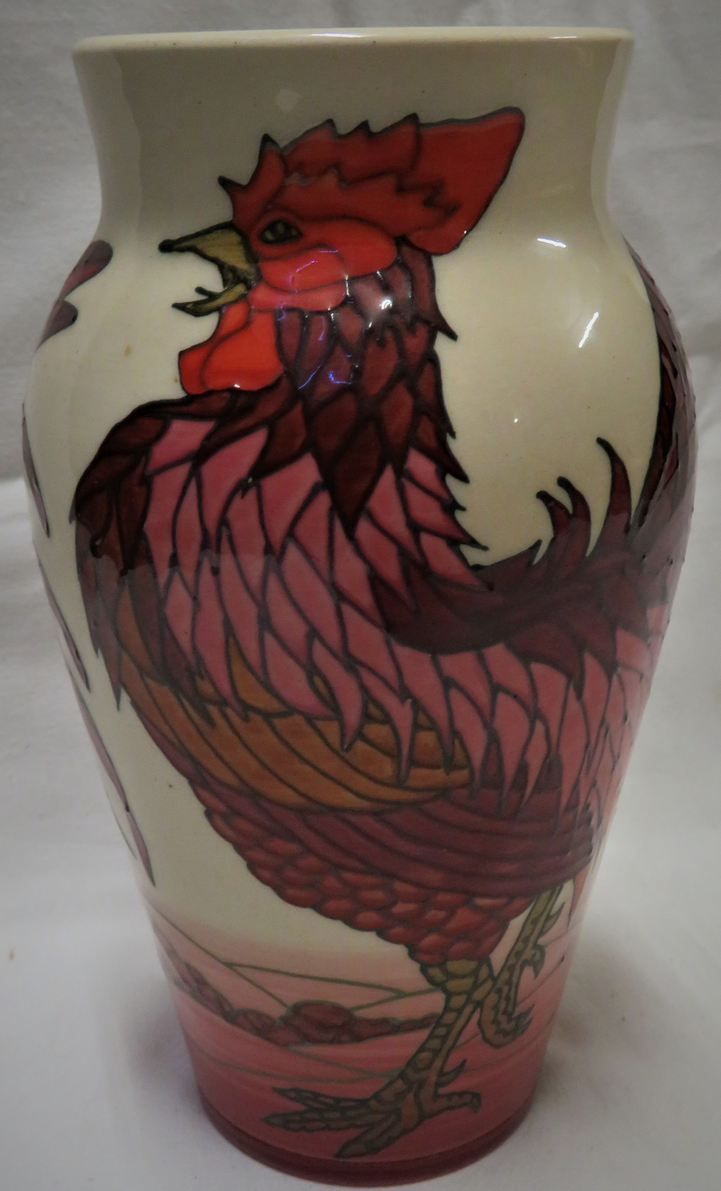 Dennis China Works limited edition cockerel vase, cream ground with two red cockerels standing in - Image 3 of 4