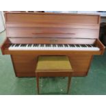 Kemble upright eighty-five key two-peddle piano in mid wood veneered case together with lift top