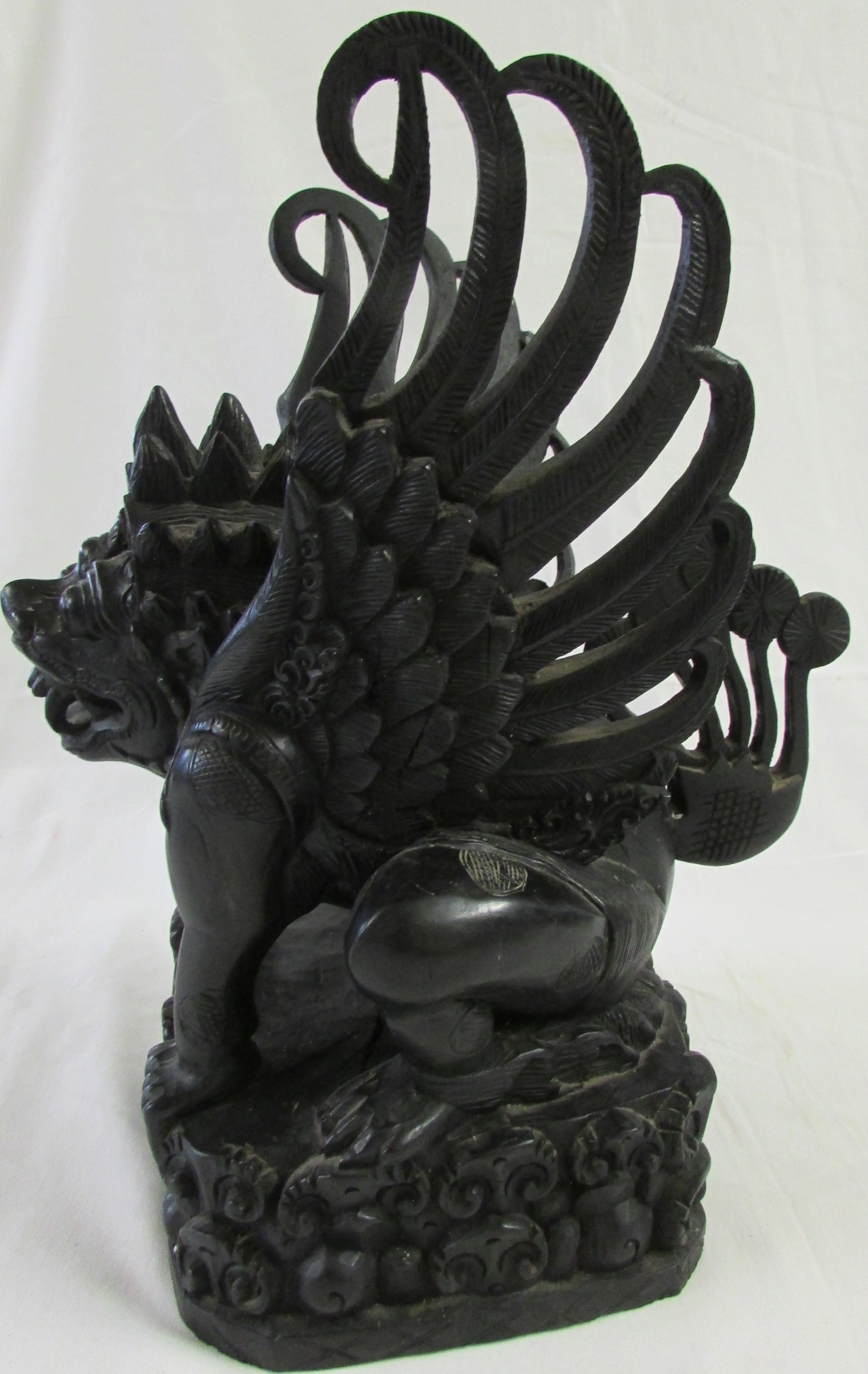 Indonesian carved black stonewood figure of Garuda, height 34.5cm, length 27cm, width 20.5cm - Image 5 of 6