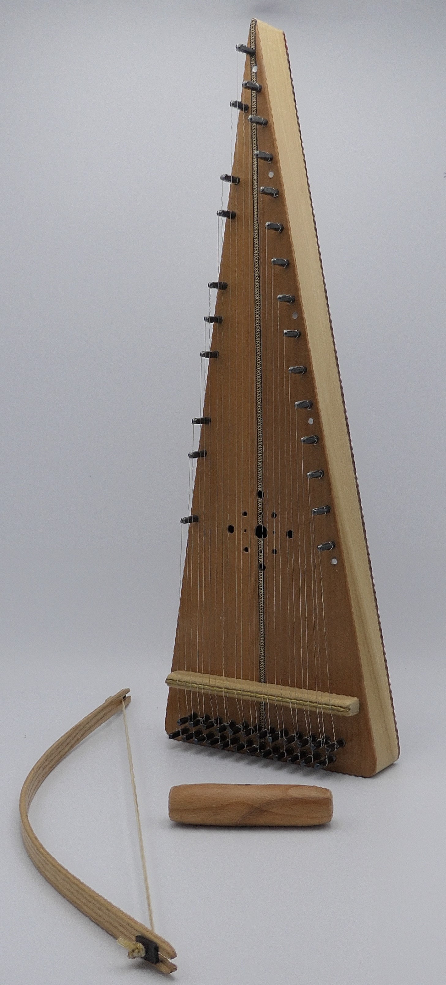 Bowed Psaltery constructed of three different woods with patterned central inlay to front of body