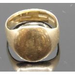 Yellow metal signet ring, the shanked stamped 18CT twice, 6g, size K for guidance only