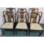 A set of six Maple & Co Hepplewhite style dining chairs (including two carvers), mahogany frames