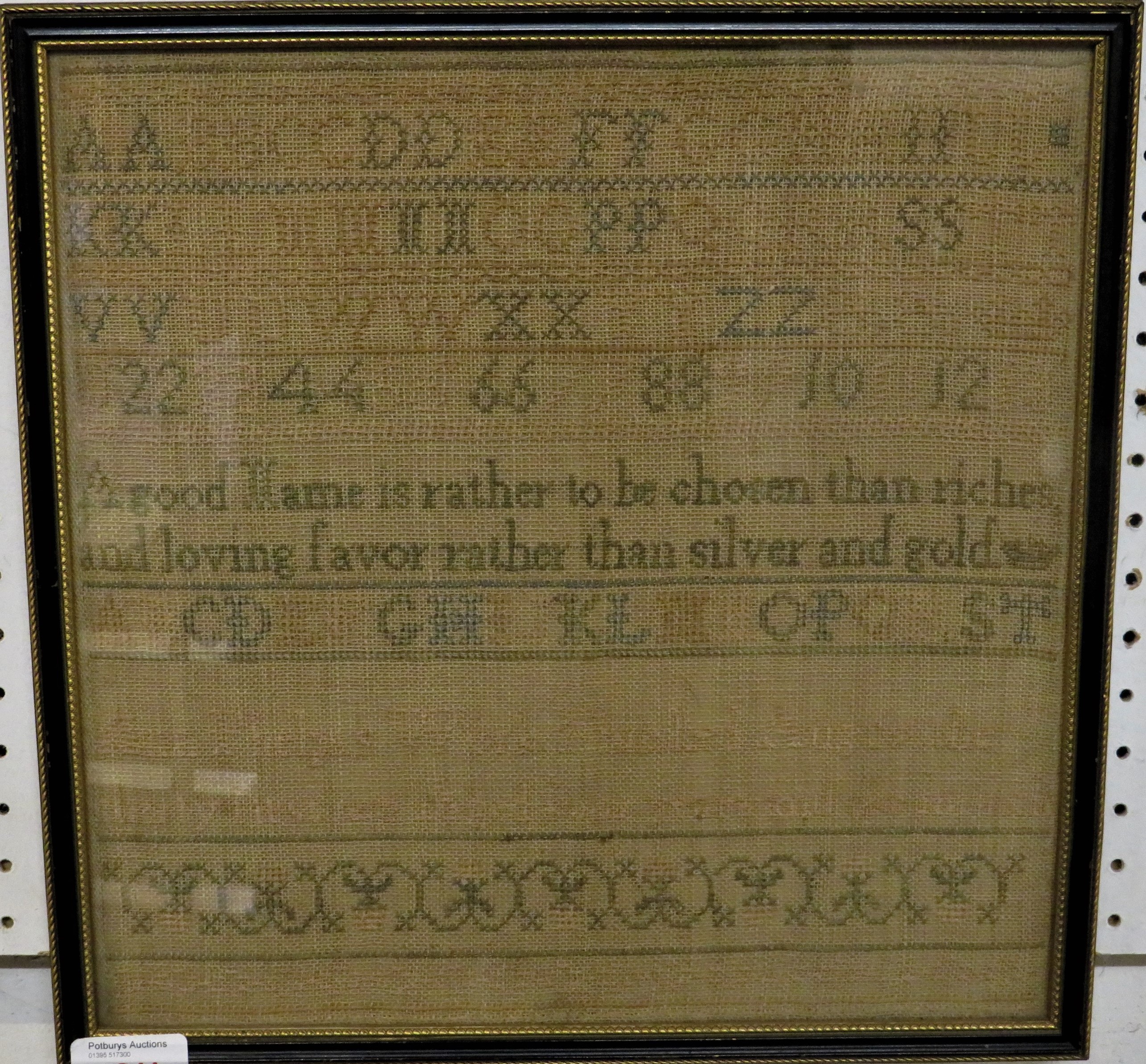 Early 19th century sampler - A good name is rather to be chosen than riches and loving favor