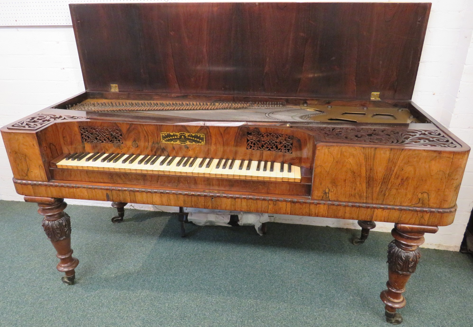 Collard and Collard mahogany and rosewood square piano, bearing gilded label 'PATENT COLLARD & - Image 6 of 14