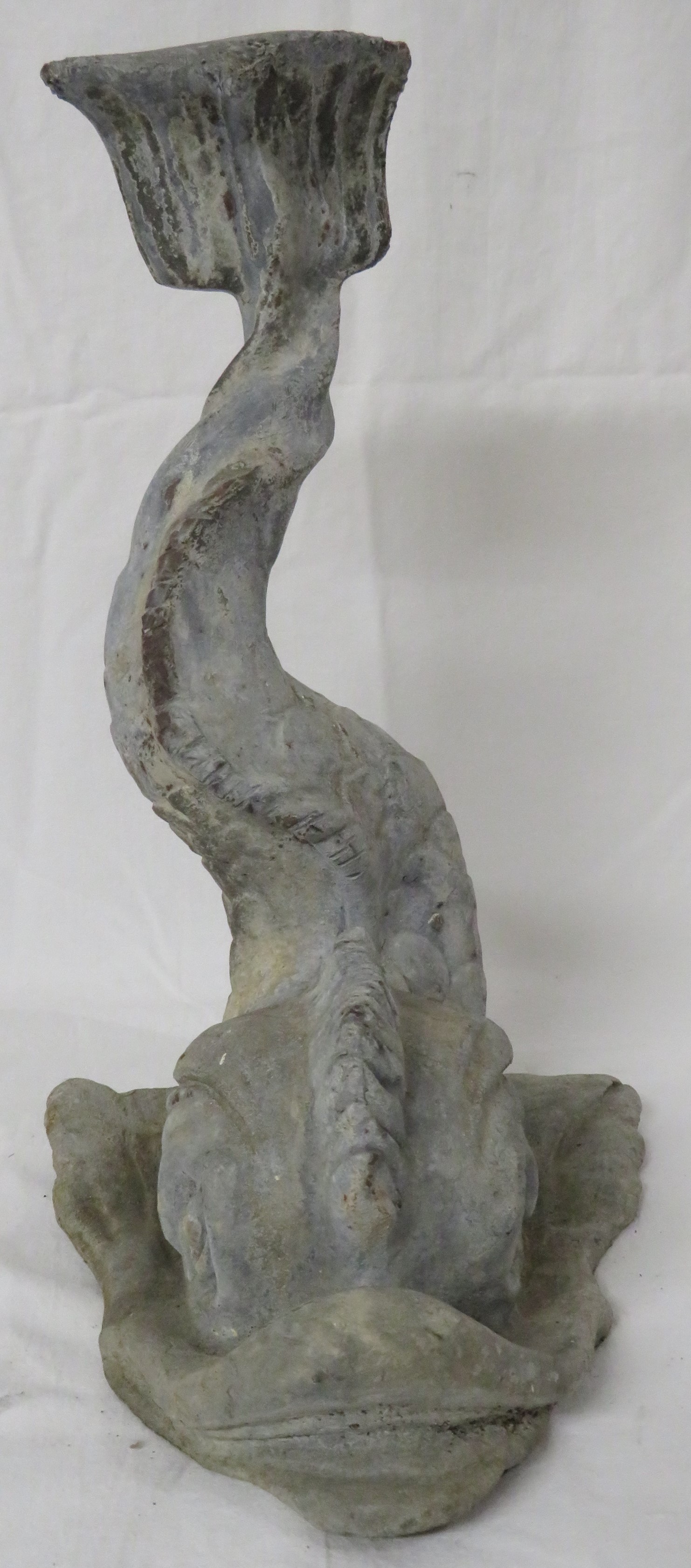 Cast lead garden ornament modelled as a scaled fish or dolphin with raised tail, height 34.5cm - Image 3 of 5