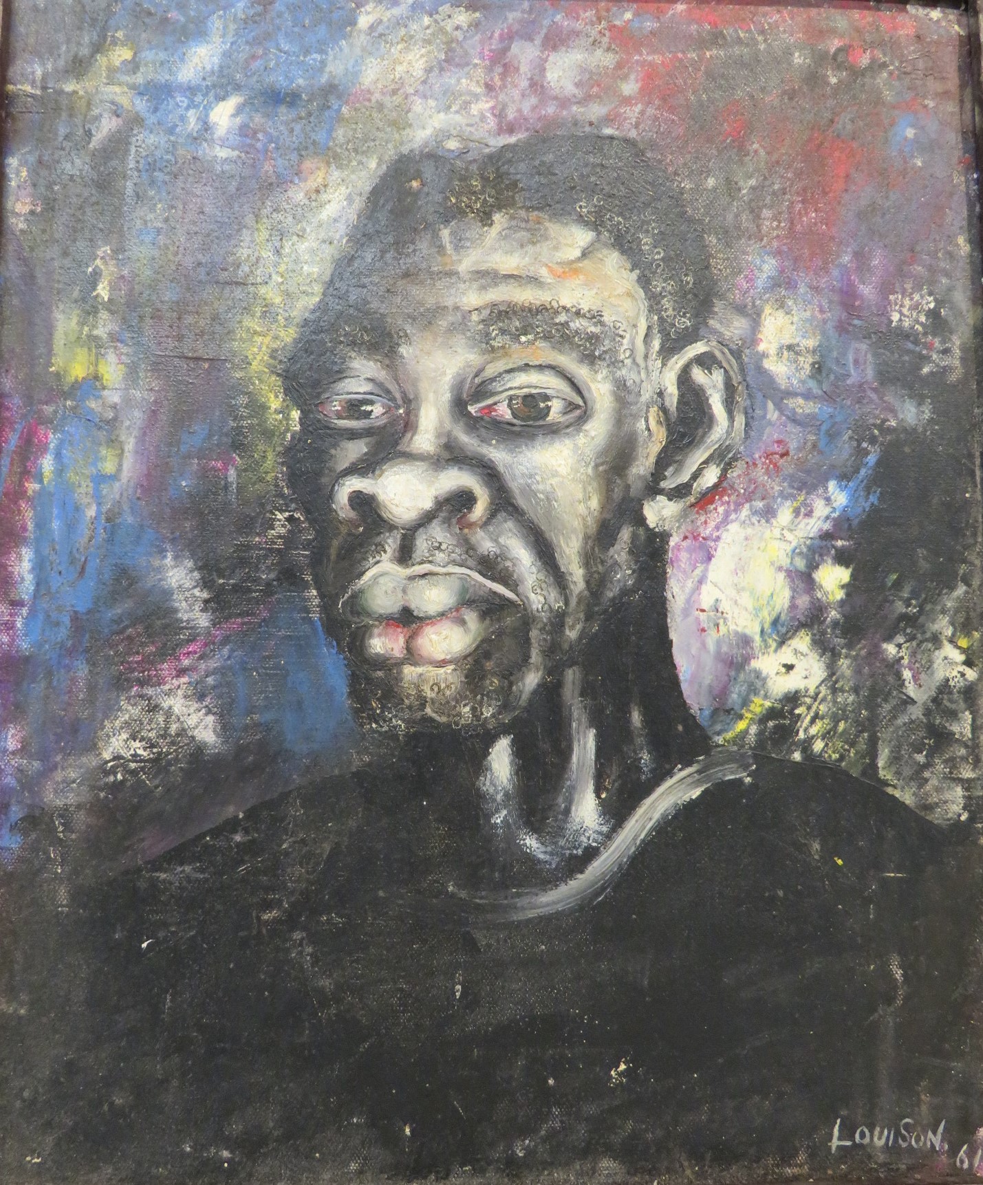 Head and shoulders portrait of man, oil on canvas, signed and dated lower right LOUISON 61, (33cm