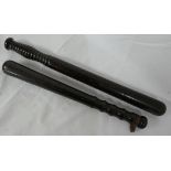 Two hardwood truncheons, 38.5cm and 45cm