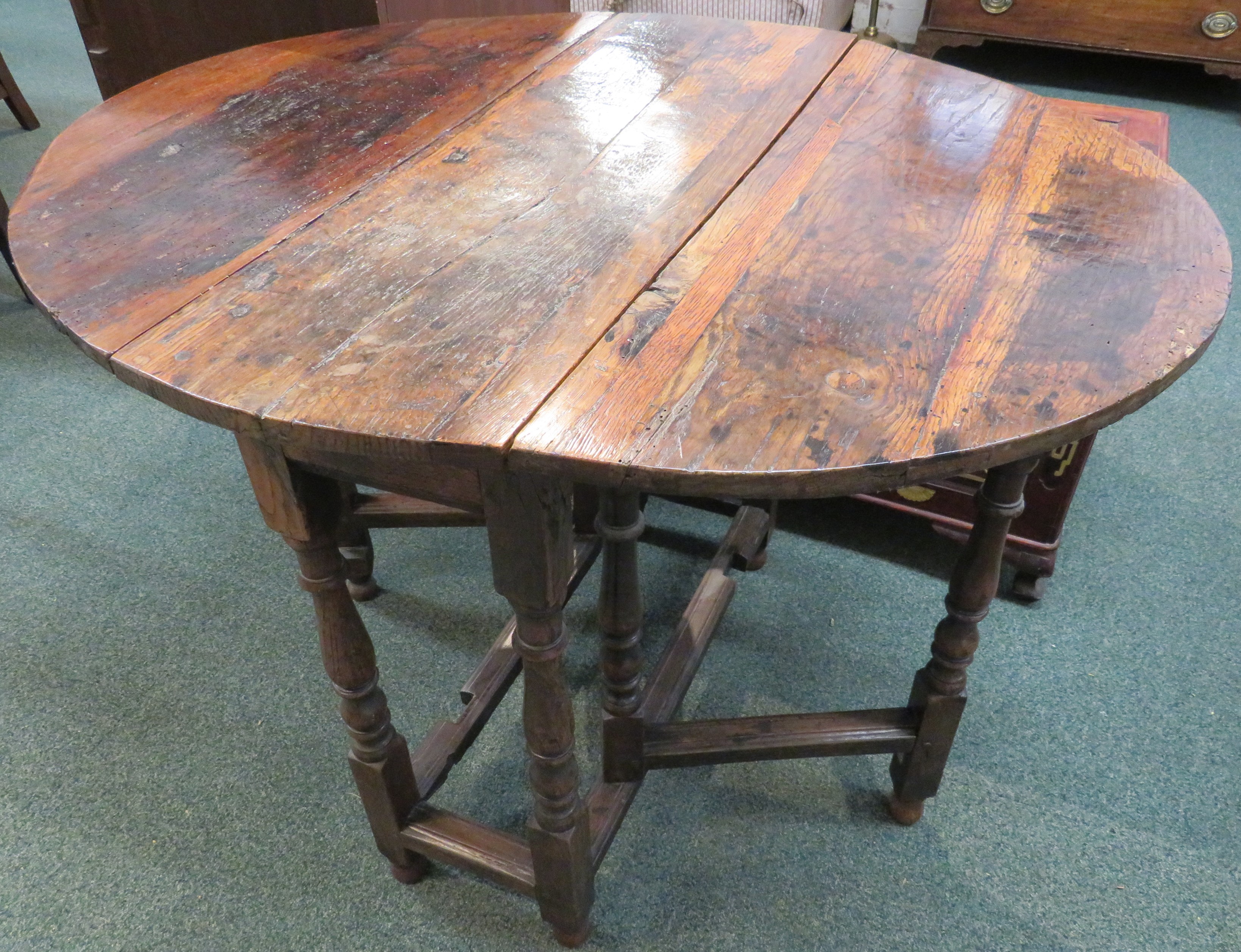 Early 19th century oak oval gate-leg side table, dowel joins, dimensions extended height 69cm, width