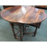 Early 19th century oak oval gate-leg side table, dowel joins, dimensions extended height 69cm, width