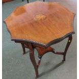 Late Victorian octagonal inlaid side table with boxwood stringing, the shaped top with inlaid