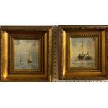 Pair of Tina Stokes marine paintings in oils, each 14.5cm x 12cm, signed and dated T E Stokes 1998
