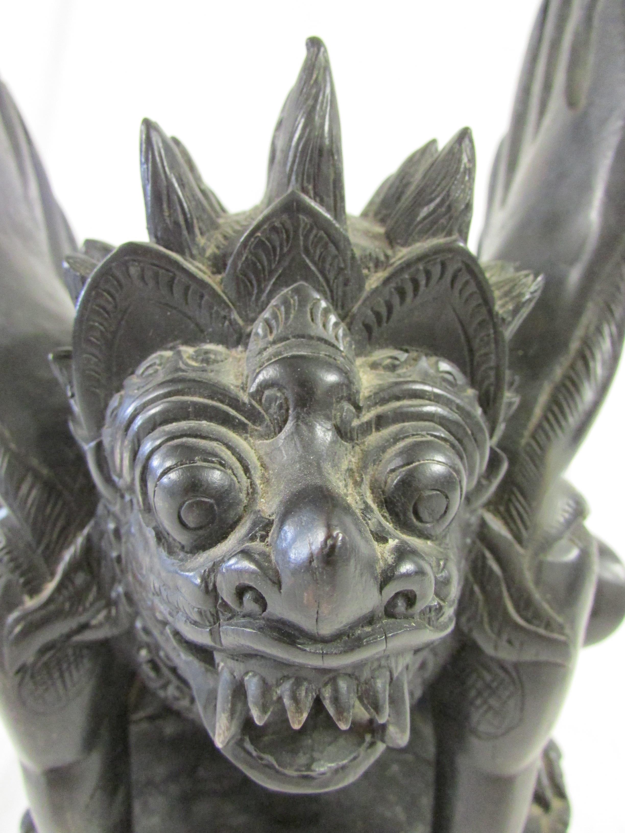 Indonesian carved black stonewood figure of Garuda, height 34.5cm, length 27cm, width 20.5cm - Image 6 of 6