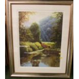 'LAZY DAYS' LIMITED EDITION PRINT OF RIVER SCENE AFTER DAVID SMITH, FRAMED AND GLAZED, TO REVERSE