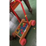 VINTAGE WOODEN CHILD'S TROLLEY WITH ALPHABET BLOCKS (SOLD AS DECORATIVE ITEM ONLY)