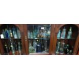 SIX SHELVES OF ANTIQUE AND VINTAGE GLASS COMMERCIAL BOTTLES AND JARS TOGETHER WITH ASSORTED WASTE