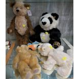 FIVE STEIFF SOFT TOYS - PANDA, TEDDY BEAR, POLAR BEAR, SMALL BLUE BIRD AND EDWARD OF YORKSHIRE