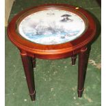'DANBURY MINT THE TRAFALFAR SIDE TABLE', A WOOD EFFECT CIRCULAR OCCASIONAL TABLE WITH INSET
