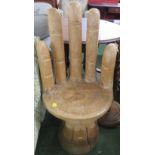 CARVED HARDWOOD CHAIR IN FORM OF OPEN HAND