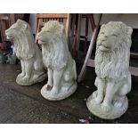 THREE COMPOSITE STONE SEATED LIONS