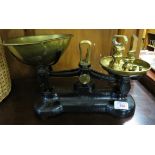 LIBRA SCALE CO WEIGHING SCALES WITH BRASS PANS AND WEIGHTS