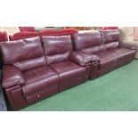 LARGE TWO SEATER ELECTRIC RECLINING SOFA AND TWO SEATER MANUALLY RECLINING SOFA IN MAROON LEATHER