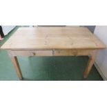 LARGE STRIPPED PINE RECTANGULAR FARMHOUSE KITCHEN TABLE WITH TWO DRAWERS