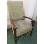 EARLY 20TH CENTURY OAK ARMCHAIR WITH UPHOLSTERED SEAT AND BACK