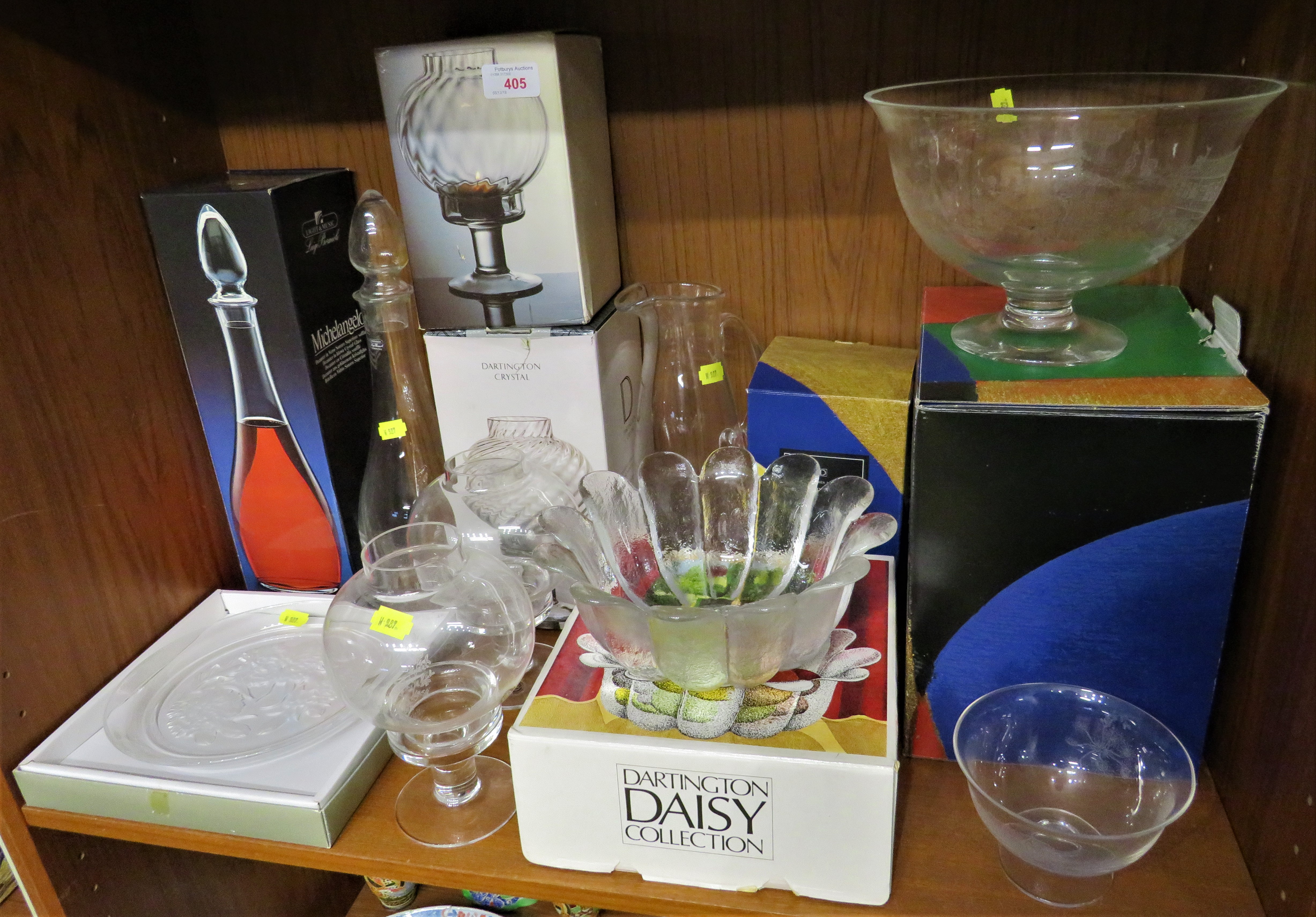 TWO DARTINGTON CRYSTAL CANDLE HOLDERS WITH BOXES, DARTINGTON DAISY COLLECTION WITH BOX AND OTHER