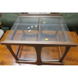 VINTAGE TEAK NEST OF THREE GLASS TOP TABLES