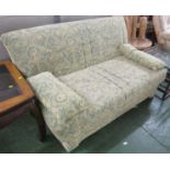 FUTON STYLE TWO SEATER SOFABED IN GREEN FOLIATE UPHOLSTERY WITH TWO CUSHIONS