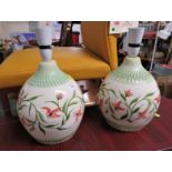 PAIR OF CERAMIC TABLE LAMPS WITH FLORAL DECORATION
