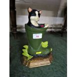 CAST METAL DOORSTOP IN FORM OF KITTEN IN WELLINGTON BOOT