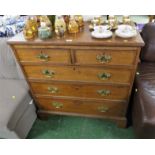 19TH CENTURY OAK CHEST OF TWO SHORT OVER THREE LONG DRAWERS WITH REPLACEMENT BRASS HANDLES